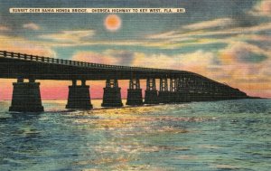 Vintage Postcard Sunset Bahia Honda Bridge Oversea Highway To Key West Florida