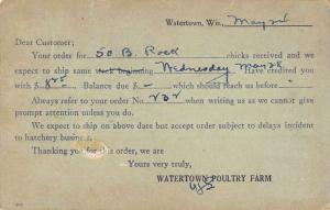 Watertown Wisconsin order confirmation Watertown Poultry Farm antique pc Y14886