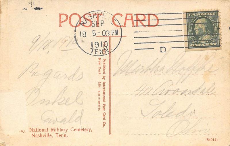 Nashville Tennessee 1910 Postcard Gateway National Military Cemetery
