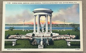 UNUSED .01 LINEN PC AMERICAN LEGION FOUNTAIN, WATER FRONT PK. DAYTONA BEACH FLA.