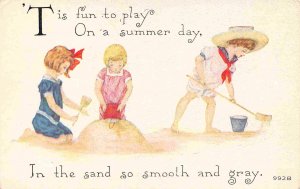 Sand Castle at the Beach on Summer Day Girls Boy 1910s postcard