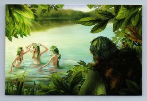 MERMAID in Forest Lake FANTASY peeking Spirit Leshy Fantasy Russian New Postcard