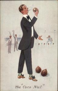 Cricket? TUCK Nut Series Comics Fancy Man Smoking Cigarette c1910 Postcard jrf