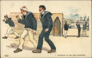 French Navy Military Comic - Doubler le Cap Des Tempetes c1915 Postcard