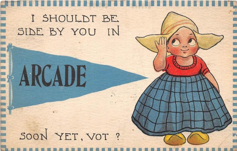 C19/ Arcade New York NY Postcard 1913 Dutch Child Pennant