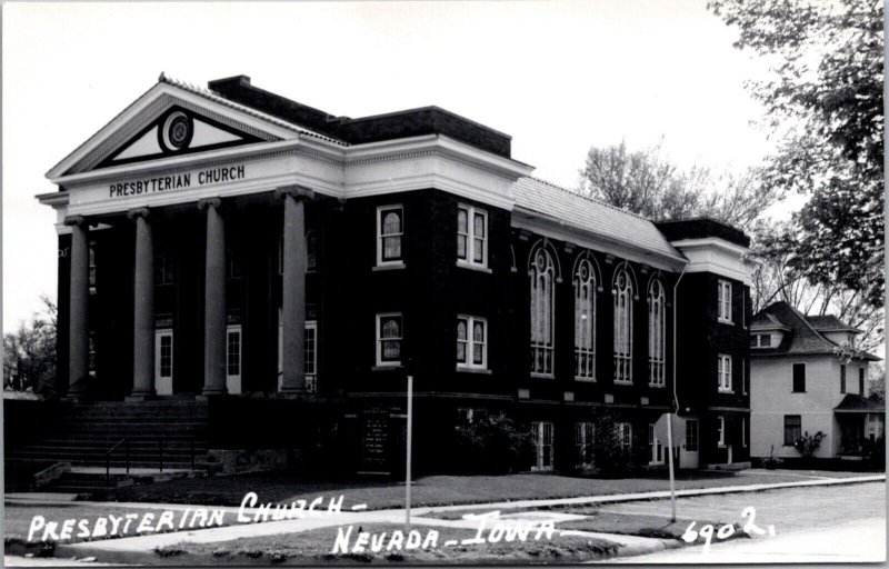 Real Photo Postcard Presbyterian Church in Nevada, Iowa