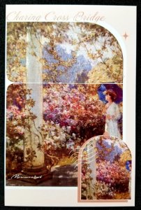 [AG] P669 Romantic Classic Painting Garden Flower Tree Women (postcard) *New