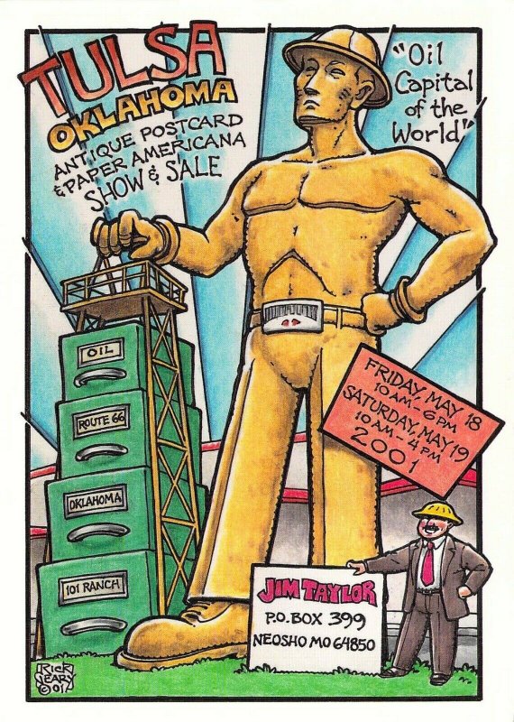 2001 Rick Geary Artist, Tulsa OK, Golden Driller, Oil, Signed Postcard 