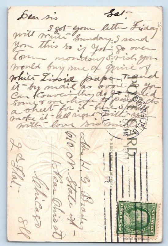 Christmas Postcard Cat Kitten Mistletoe Embossed Springfield Illinois IL c1910's