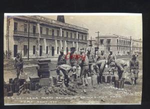 REAL PHOTO FORT SANTIAGO CUBA USS LOUISIANA NAVY SAILORS POSTCARD COPY WWI