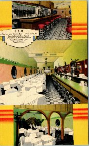 1940s B & B Restaurant and Casino Bar Pensacola FL Postcard