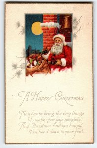Santa Claus Christmas Postcard Saint Nick Full Moon Bell Toys Stecher Series 992