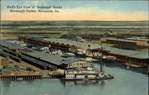 Savannah Georgia GA Seaboard Docks Bird's Eye View Harbor Vintage Postcard