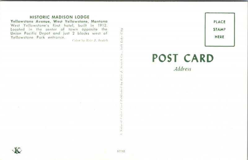 Madison Lodge Cottages West Yellowstone Montana Postcard old cars