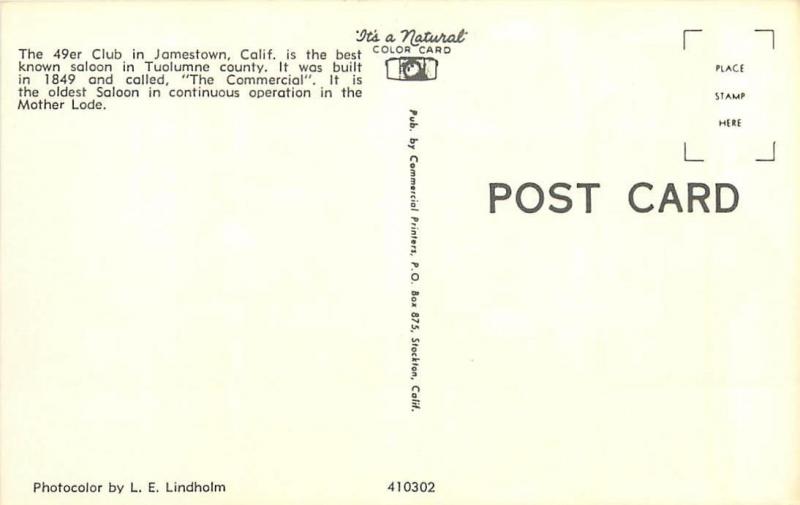 JAMESTOWN, CA California    The 49ER CLUB   1849   c1950s    Postcard