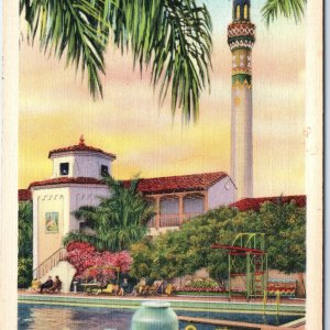 c1930s Agua Caliente, Mexico Swimming Pool Bath House Palm Trees Minaret A346