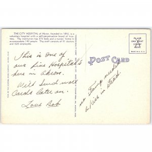 Postcard City Hospital Akron Ohio Architecture Linen Era