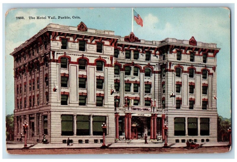 c1910's The Hotel Vail Building Exterior View Pueblo Colorado CO Postcard