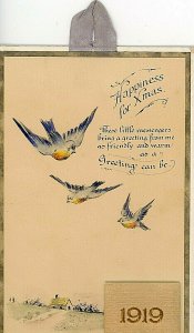 Antique Christmas/Calendar Card showing Bluebirds in flight, 1919, 3.5 x 5.5.