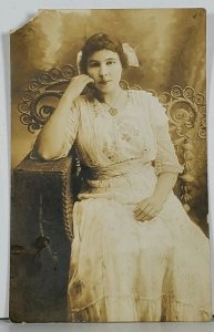 RPPC Young Lady Pretty Dress Bow Necklace Hagerstown Md Family Est Postcard K2