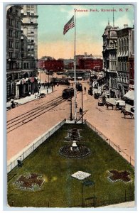 1913 US Flag Trolley Car Center View Veteran Park Syracuse NY Antique Postcard