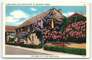 1940s ST AUGUSTINE FLORIDA ST FRANCIS STREET OLDEST HOUSE LINEN POSTCARD P2692