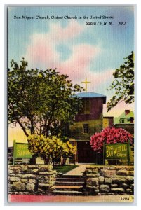 San Miguel Church Oldest in USA Santa Fe New Mexico NM UNP Linen Postcard S15