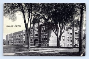 New High School Building Elkhorn Wisconsin WI UNP B&W Linen Postcard P2