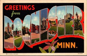 Linen Postcard Large Letter Greetings in Rochester, Minnesota