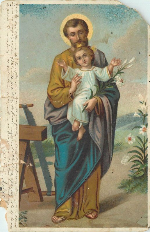 Religion Joseph holding Jesus painting Postcard