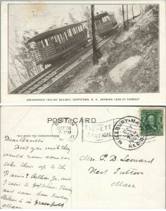 UNCANOONUC INCLINE RAILWAY GOFFSTOWN N.H. CARS AT TURNOUT ANTIQUE 1907 POSTCARD