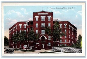 c1910 St Vincent Hospital Building View Cross Classic Car Sioux City IA Postcard 