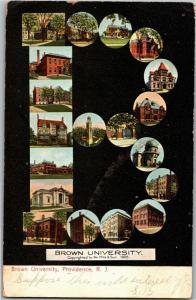 Large Letter B Brown University Multi View Providence RI c1907 UDB Postcard O04