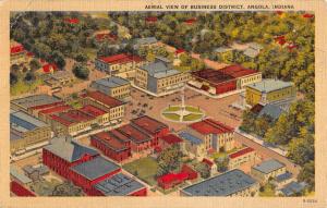 Angola Indiana Business District Aerial View Linen Antique Postcard K23411