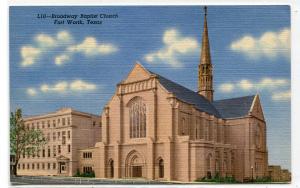 Broadway Baptist Church Fort Worth Texas linen postcard