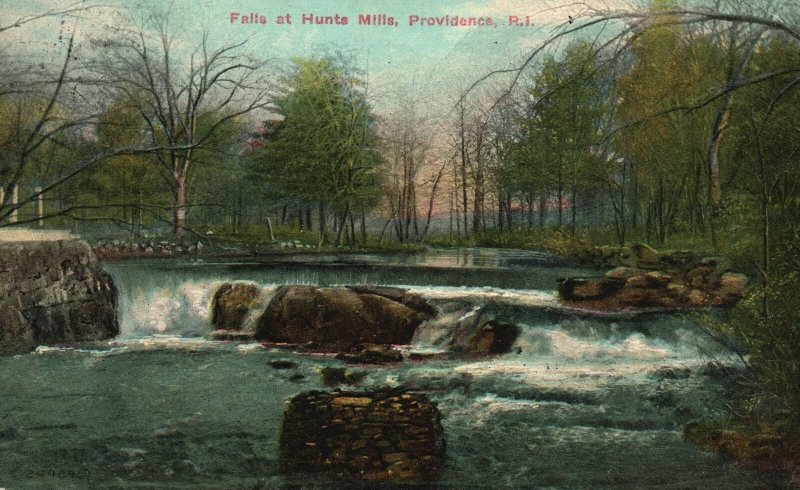 Vintage Postcard 1910's Falls At Hunts Mills Rocks Providence Rhode Island RI