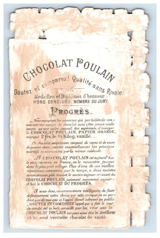 1870s-80s Embossed Die-Cut Chocolat Poulain Country Scene #1 F161