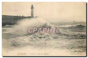 Old Postcard Le Havre La Jetee a Storm Lighthouse Day