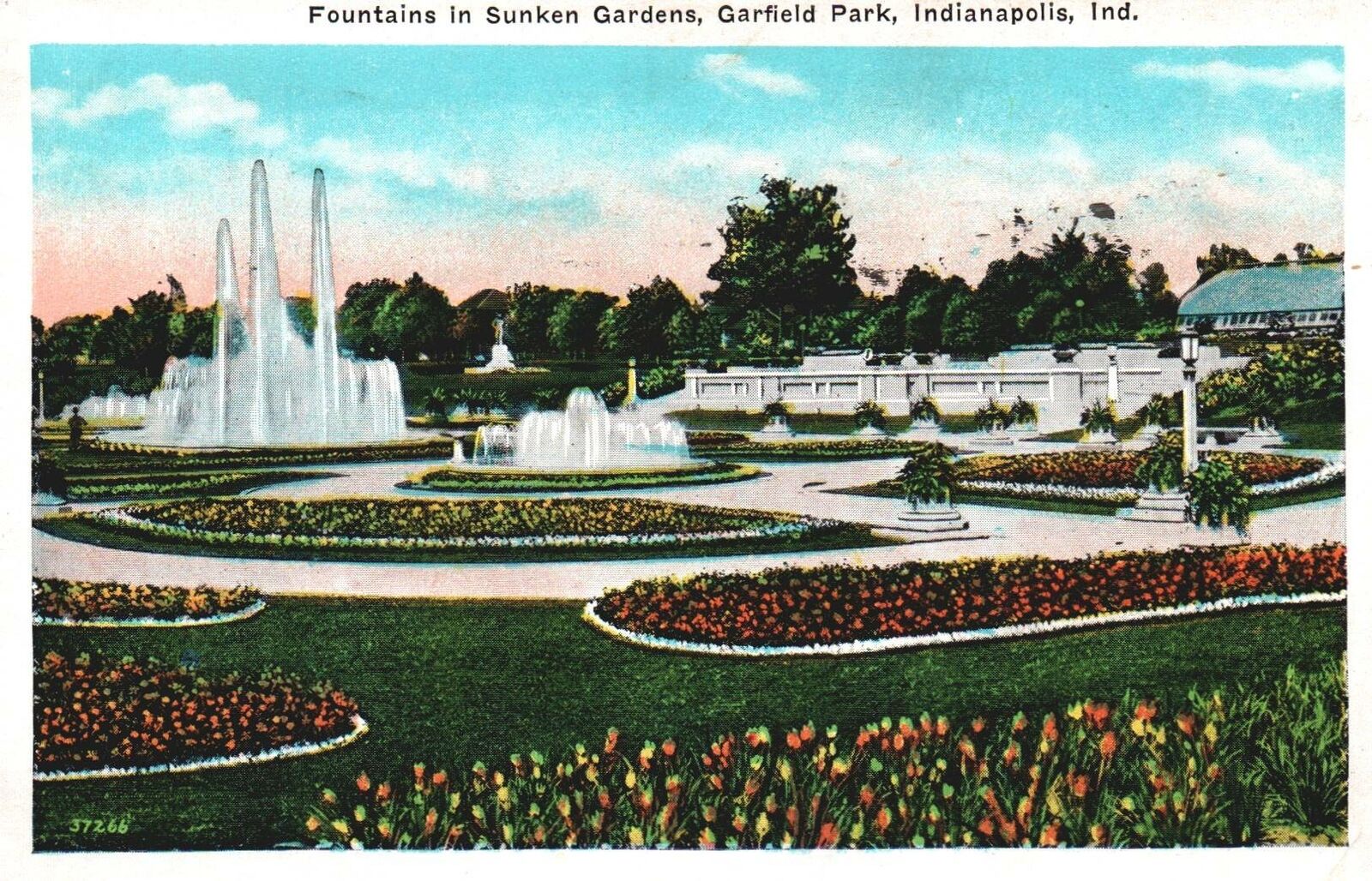 Vintage Postcard Fountains in Sunken Gardens Garfield Park Indianapolis