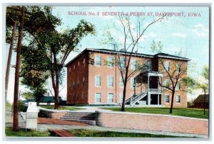 Davenport Iowa Postcard School No.2 Seventh Perry Exterior 1910 Vintage Antique