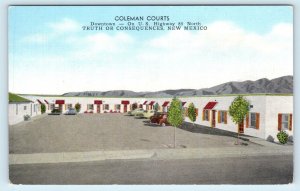TRUTH or CONSEQUENCES, NM Roadside COLEMAN COURTS  c1950s Cars  Linen Postcard