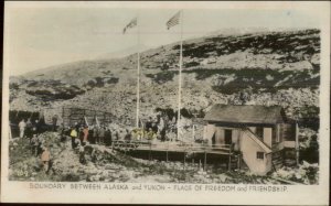 Boundary Between Alaska & Yukon Flags Real Photo Postcard