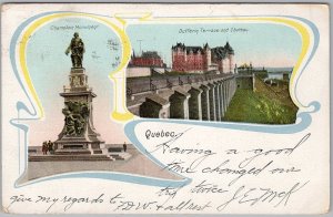 1904 Quebec Canada Postcard Champlain Monument Dufferin Terrace Chateau H82