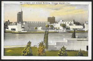 Lagoon & Science Building Worlds Fair Chicago Illinois Unused c1933