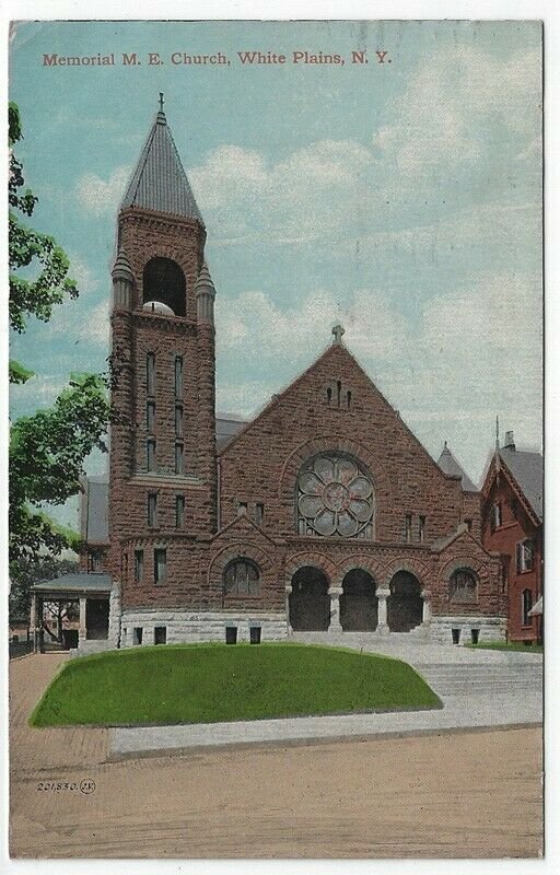 White Plains, New York,  Vintage Postcard View of Memorial M .E. Church, 1913