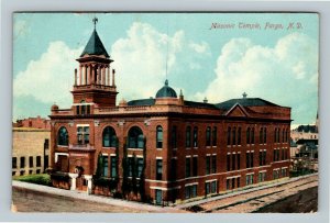 Fargo ND, Masonic Temple, 1960's Demolished, Vintage North Dakota c1909 Postcard