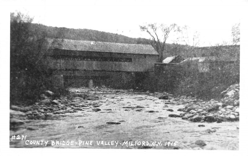 J51/ Milford New Hampshire RPPC Covered Bridge Postcard c1950s 145