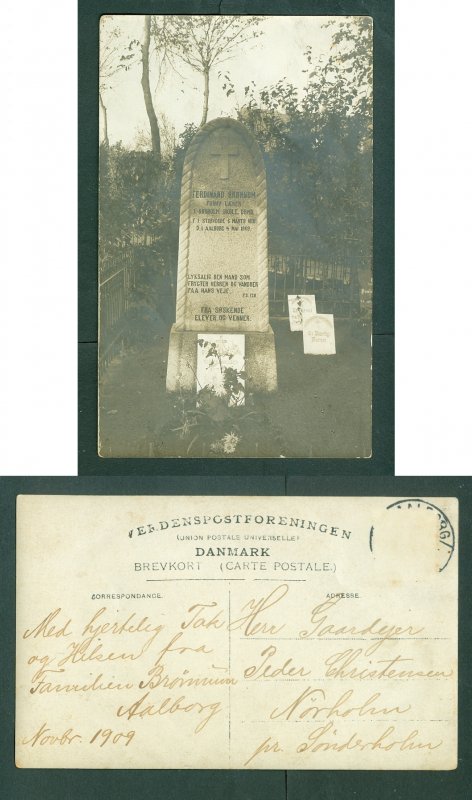 Denmark. Postcard. 1909. Grave Stone Of Teacher Bronnum.Aalborg