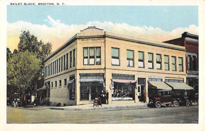 Brocton New York Bailey Block Street View Antique Postcard K63998