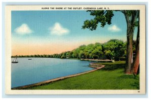 c1940's Along The Shore At Outlet Cazenovia Lake New York NY Vintage Postcard